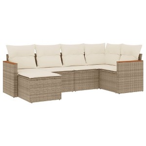 vidaXL 6 Piece Patio Sofa Set with Cushions Beige Poly Rattan - Without Table - 1 of 4