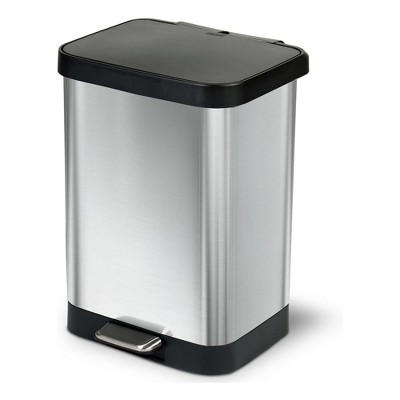 Glad Step Trash Can, Soft Close Lid Bin with Odor Protection, 13 Gal, Stainless
