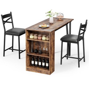 Dining Table Set, Counter Height Kitchen Table Set for 2 with Storage Shelves, Expandable Bar Table - 1 of 4