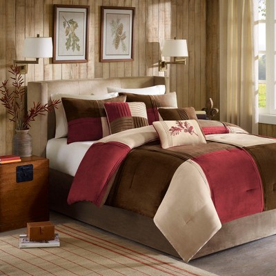 Jackson Blocks Red and Brown Queen Comforter Set with Decorative Pillows
