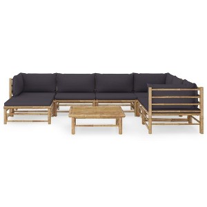 vidaXL 8-Piece Bamboo Outdoor Patio Lounge Set with Dark Gray Cushions - Comfortable and Modular Design - Lightweight and Easy to Clean - 1 of 4