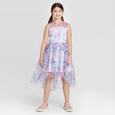 Zenzi Girls' Floral Tulle Dress - Blue 