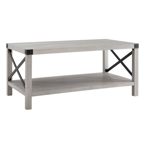Sophie Rustic Farmhouse X Frame Coffee, Gray Rustic Side Table