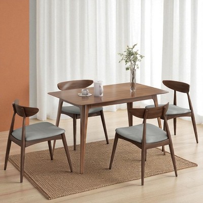 5-Piece Dining Table Set with 1 Rectangular Table and 4 Cushioned Chairs, Rubberwood Frame, Mid-Century Modern Dining Room Furniture