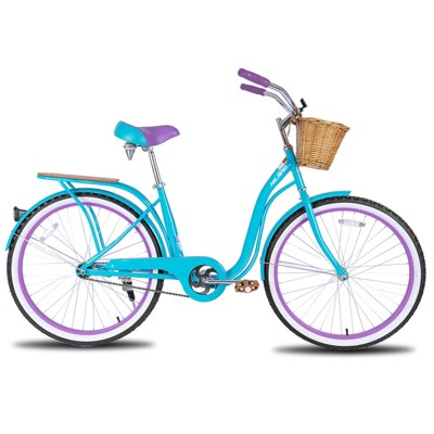 HILAND 24 26 inch Beach Cruiser Bike for Adults Women Men, Step Through City Commuter Bicycle, Black/Blue/Red