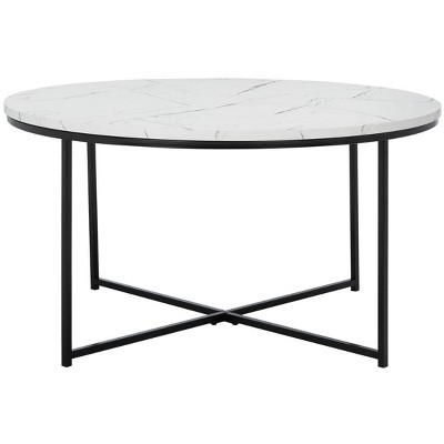 Pia Marble Coffee Table - White Marble/Black - Safavieh