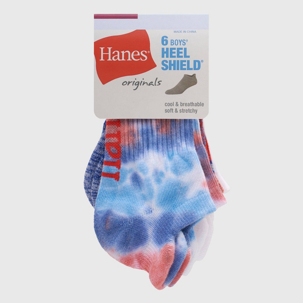 Hanes Originals Boys' 6pk Heel Shield No Show Socks - Red L