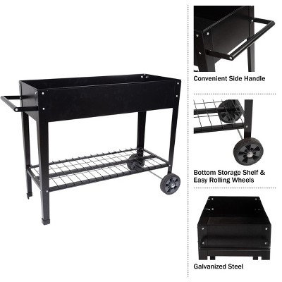 Raised Garden Bed with Shelf, Black