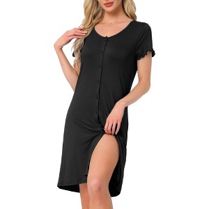 INSPIRE CHIC Women's Short Sleeve Button Down Crewneck Night Dress - 1 of 4