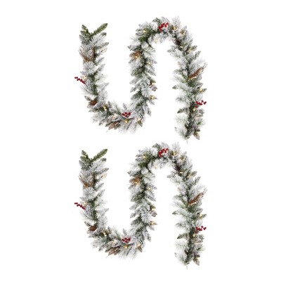 Noma 24 Inch Pre-lit Battery Operated Frosted Fir Artificial Indoor Wreath  And 9 Foot Garland Holiday Mantle Decor With Warm White Led Lights, Green :  Target