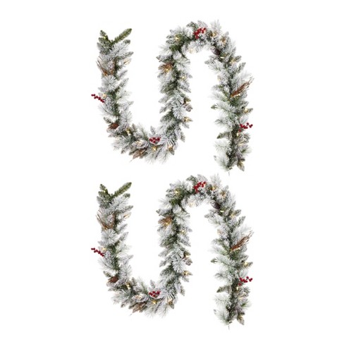 Noma Snow Dusted Berry Pre Lit 9 Foot Flocked Christmas Holiday Garland ...