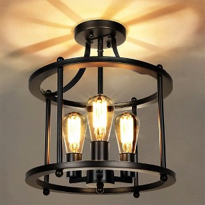 DORESshop  3-Light Industrial  Black Semi Flush Mount Ceiling Light Fixture for Dining Room and Hallway - 1 of 4