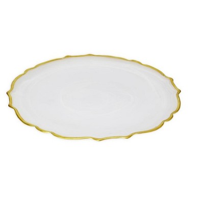 Classic Touch Set of 4 Alabaster White Chargers with Gold Trim-13"D