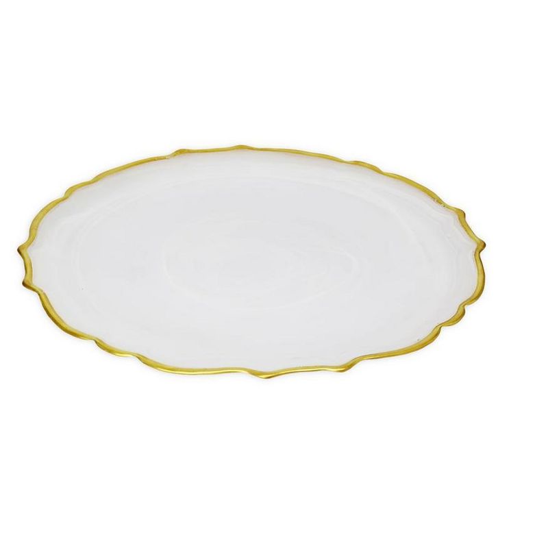 Classic Touch Set of 4 Alabaster White Chargers with Gold Trim-13"D, 1 of 5