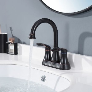 2-Handle 4-Inch Oil Rubbed Bronze Bathroom Faucet, Bathroom Vanity Sink Faucets with Pop-up Drain and Supply Hoses - 1 of 4