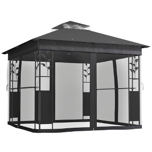 10' x 10' Outdoor Gazebo with Shelves and Netting, UV30+ Double Roof Patio Gazebo for Lawn - 1 of 4