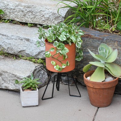 10" Burnt Sienna Galvanized Steel Planter with Black Wrought Iron Stand