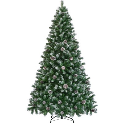 Yaheetech 6ft Pre-decorated Frosted Artificial Christmas Tree, Green ...