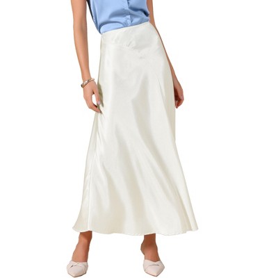 INSPIRE CHIC Women's Satin High Waisted Elastic Waistband Casual Flowy Elegant Maxi Skirt