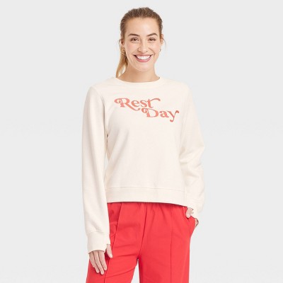 Women's Crewneck Graphic Sweatshirt - All In Motion™ Cream L