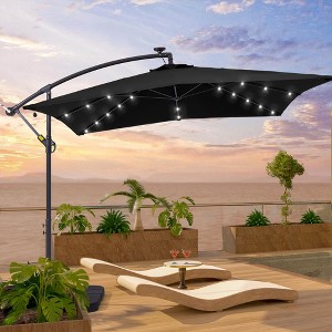 8.2x8.2 FT LED Solar Lighted Patio Offset Umbrella with Fade-resistant - 1 of 4