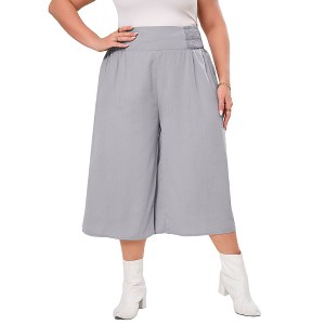 Clearlove Womens Plus Size Wide Leg Barrel Pants Casual Elastic Waist Ankle Length Pants - 1 of 4