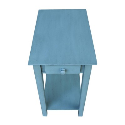 Ocean Blue Traditional Elegant Solid Parawood End Table with Storage