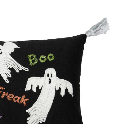 Black and White Embellished Halloween Ghosts Throw Pillow