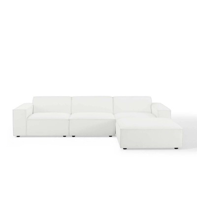White Velvet 4-Piece Sectional Sofa with Ottoman