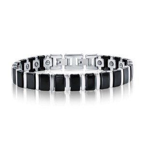 Metallo Matte & Polished Magnetic Link Tungsten Bracelet - Black & Silver - Black - 9 Inch - 1 of 4