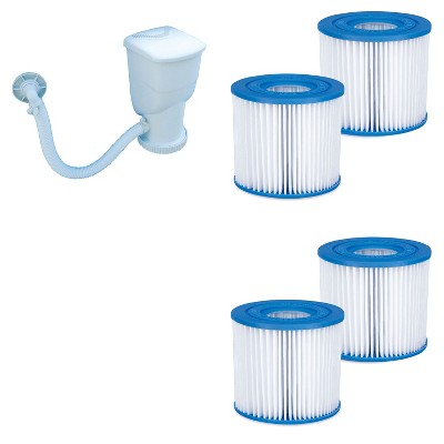 Summer Waves 600 Gallon SkimmerPlus Above Ground Frame Swimming Pool Filter Pump and 4-Pack of Replacement Type D Filter Cartridges