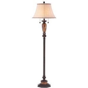 Kathy Ireland Sonnett Vintage Rustic Floor Lamp 63 1/2" Tall Bronze Metal Faux Marble Ivory Linen Bell Shade for Living Room Bedroom Office House Home - 1 of 4