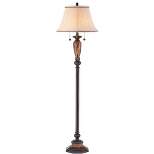 Kathy Ireland Vintage Floor Lamp 63 1/2" Tall Bronze Metal Faux Marble Ivory Linen Bell Shade for Living Room Reading Home Bedroom