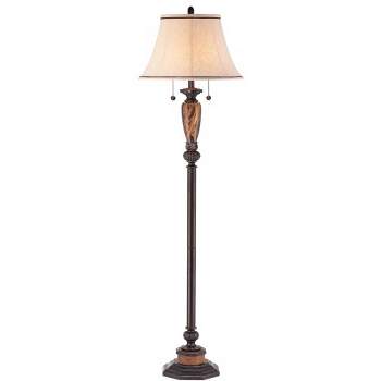 Kathy Ireland Sonnett Vintage Rustic Floor Lamp 63 1/2" Tall Bronze Metal Faux Marble Ivory Linen Bell Shade for Living Room Bedroom Office House Home