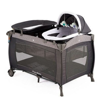 Image of Pamo Babe Foldable Portable Nursery Center Foldable Bassinet Play Yard Crib Sleeper with 2 Wheels, Changing Table, and Carry Bag, Gray