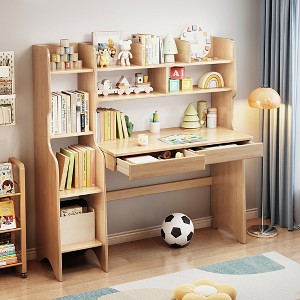 Wooden Desk, Kids Study Table, Writing Table, Reading Table, Multiple Display Shelves, Two Drawers - 1 of 4