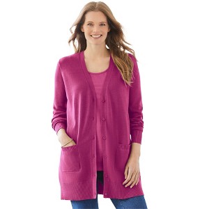 Woman Within Plus Size Perfect Longer-Length Cotton Cardigan - 1 of 4