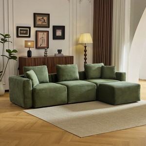 Karl Home |112 in. W Square Arm Corduroy L-shaped Modern Sofa in Green with Ottoman - 1 of 4