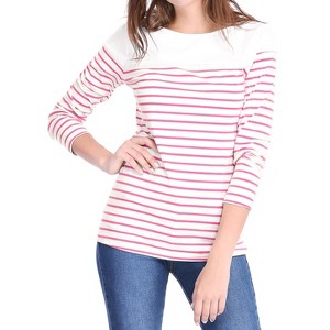 INSPIRE CHIC Women's Color Block Round Neck Long Sleeves Striped Basic T-Shirt - 1 of 4