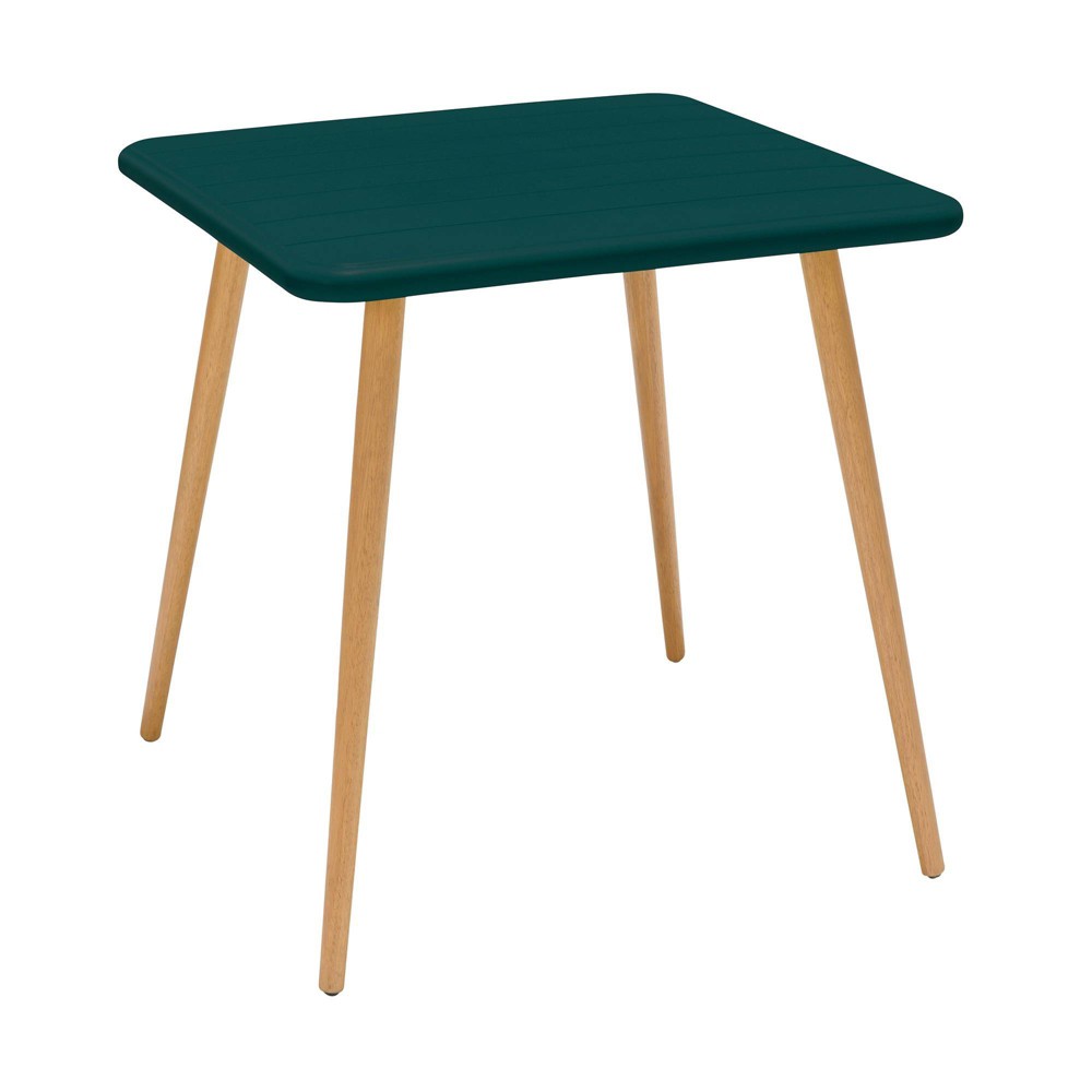 Nassau Outdoor Eucalyptus Square Dining Table Green Armen Living