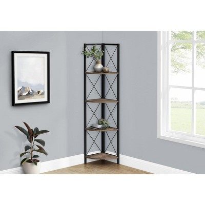 Black Metal and Brown Laminate Corner 4-Tier Bookshelf