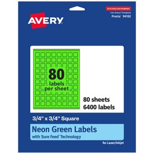 Avery Neon Green Paper Labels, 0.75" x 0.75" Square - 1 of 4