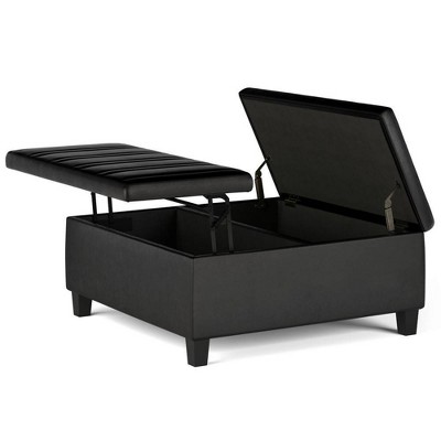 WyndenHall Tyler Coffee Table Storage Ottoman Distressed Faux Leather, Lift-Top, Rubberwood Frame