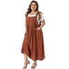 Women's Plus Size Tie Shoulder Strap Pleated Jumper Pinafore Casual Overall Dresses with Pockets - Agnes Orinda - 3 of 4