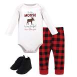 Hudson Baby Infant Boy Cotton Bodysuit, Pant and Shoe 3pc Set, Moose Wonderful Time
