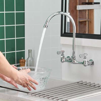 Polished Chrome Double Handle Wall Mount Kitchen Faucet