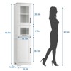 Homhougo Narrow Bathroom Storage Cabinet, 67" H Tall Slim Cabinet with Glass Doors and Adjustable Shelf, Freestanding Slim Cupboard White - 2 of 4