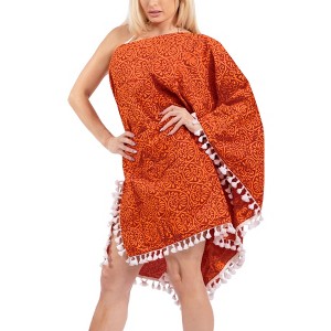 LA LEELA Women's Summer Vacation Beachwear Bathing Suit Beach Dress Swimsuit Cover Ups Mini Beach Dress 1X-2X Orange, Abstract - 1 of 4