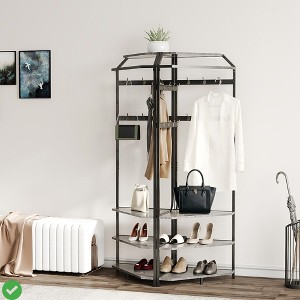 3-in-1 Corner ‌Hall Tree with Bench and Shoe Storage Entryway Bench with Hooks - 1 of 4