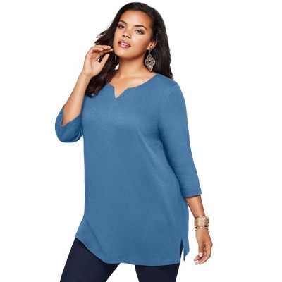 Roaman's Three Quarter Notch Neck Soft Knit Tunic